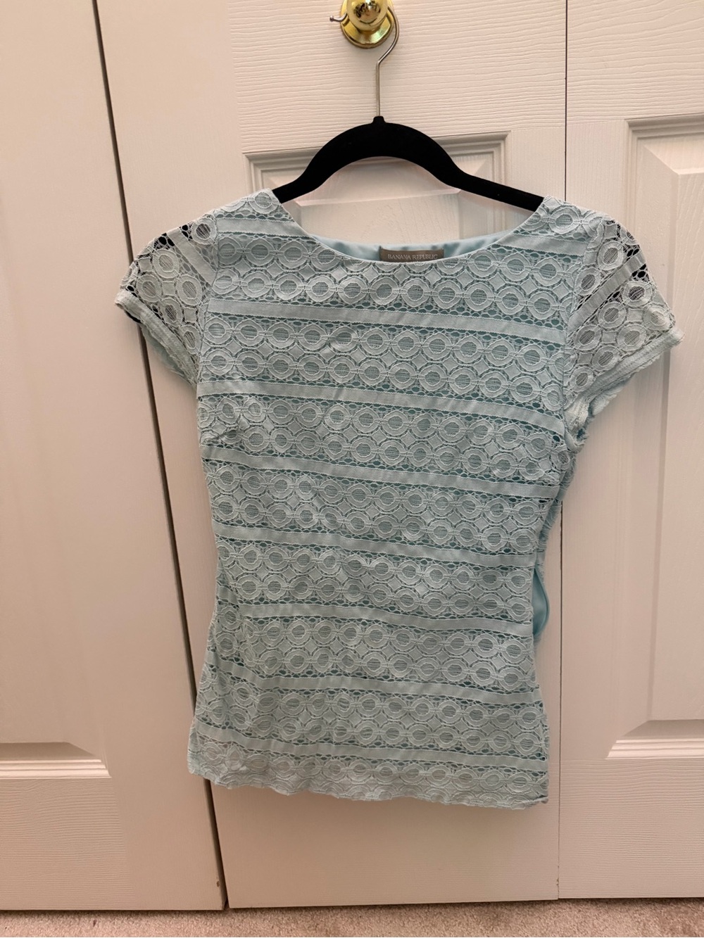 Banana Republic Light Aqua Lace Cap-Sleeve Top